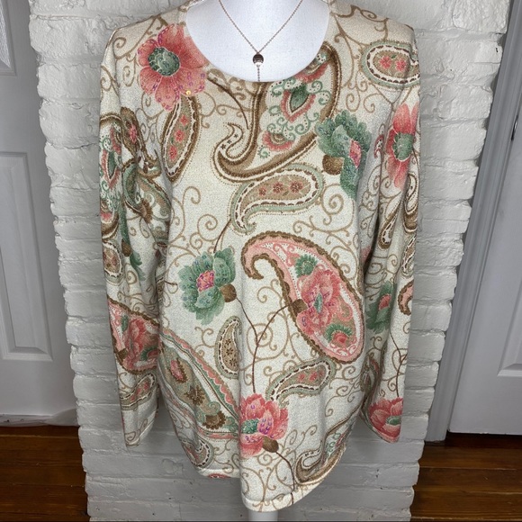Alfred Dunner Sweaters - Alfred Dunner Floral Sequined Long Sleeve Top XL